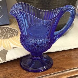 VINTAGE small cut glass cobalt blue pitcher in great condition. AVON